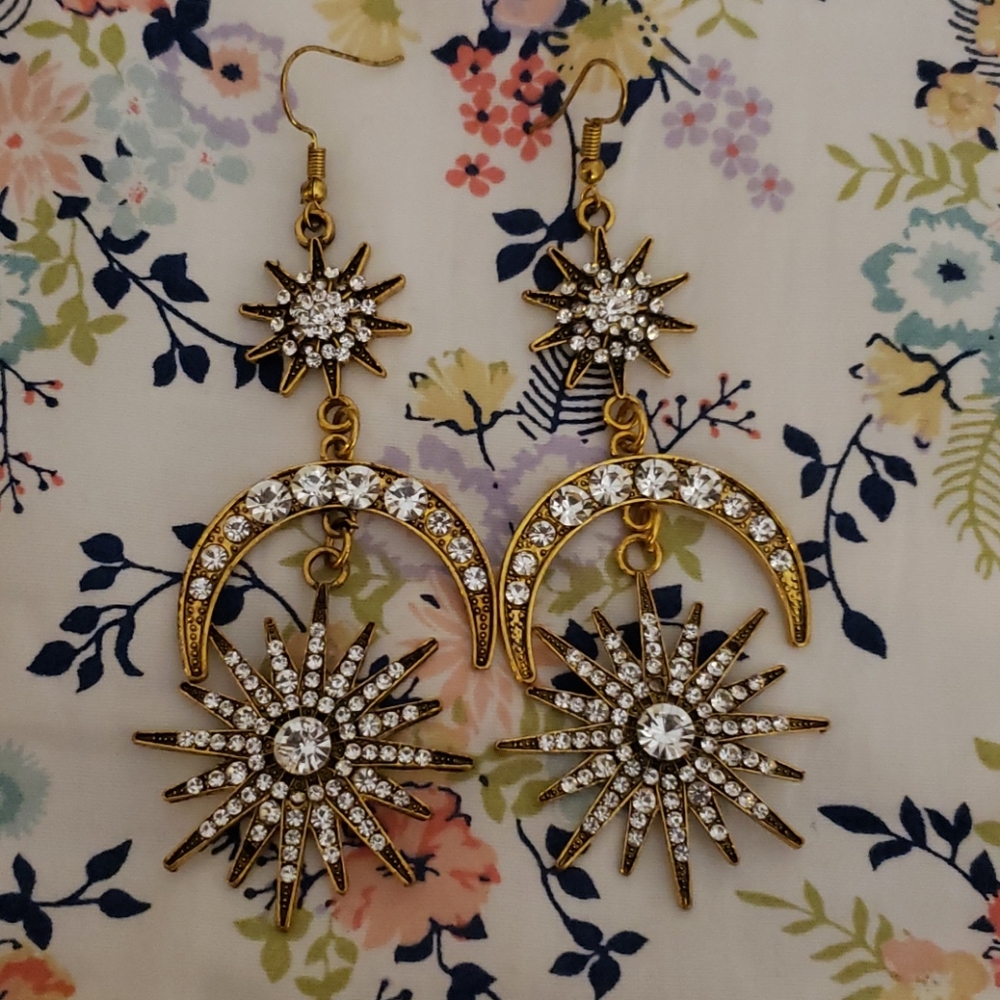 Sun Moon Stars Drop Rhinestone Earrings